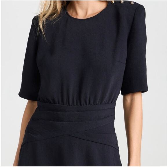 Ba&sh Oleane Short Sleeve Black A-Line Pleated Mini Dress Size 4 - Picture 4 of 16